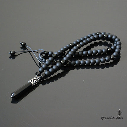 Mens necklace Protection necklace Long black necklace for men Onyx bead necklace Healing crystal jewelry Shamballa necklace New age jewelry