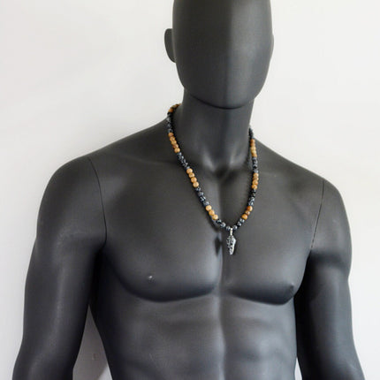 Healing crystal necklace Men's jewelry Men's long necklace Snowflake Obsidian jewelry Picture Jasper jewelry  Boho pendulum necklace for men