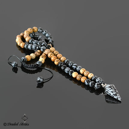 Healing crystal necklace Men's jewelry Men's long necklace Snowflake Obsidian jewelry Picture Jasper jewelry  Boho pendulum necklace for men