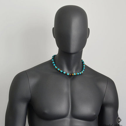 Turquoise Garnet Tigers Eye beaded necklace January birthstone jewelry December birthstone jewelry Native American necklace Birthday gift