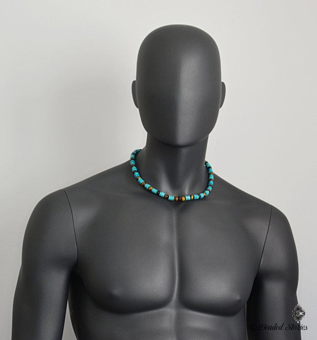 Turquoise Garnet Tigers Eye beaded necklace January birthstone jewelry December birthstone jewelry Native American necklace Birthday gift