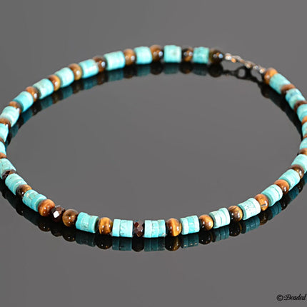 Turquoise Garnet Tigers Eye beaded necklace January birthstone jewelry December birthstone jewelry Native American necklace Birthday gift