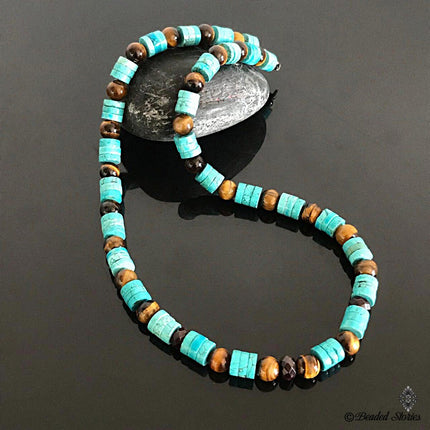 Turquoise Garnet Tigers Eye beaded necklace January birthstone jewelry December birthstone jewelry Native American necklace Birthday gift