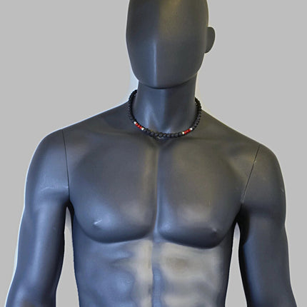 Black & Red Necklace for Men - Volcanic Lava and Coral Men's Necklace - Choker Necklace - Essential Oil Diffuser Necklace - Gift for Men