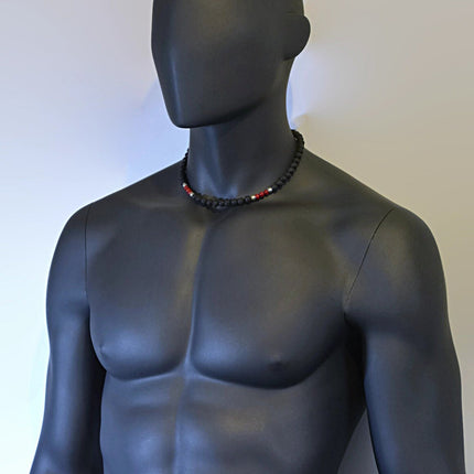 Black & Red Necklace for Men - Volcanic Lava and Coral Men's Necklace - Choker Necklace - Essential Oil Diffuser Necklace - Gift for Men
