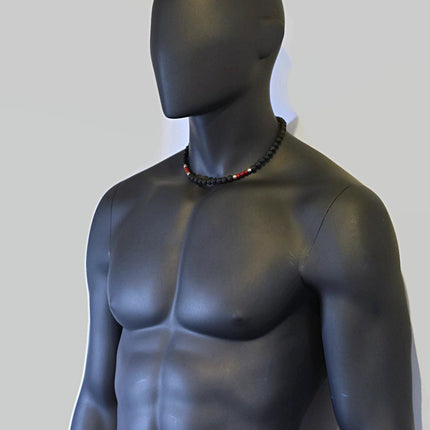 Black & Red Necklace for Men - Volcanic Lava and Coral Men's Necklace - Choker Necklace - Essential Oil Diffuser Necklace - Gift for Men