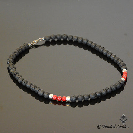 Black & Red Necklace for Men - Volcanic Lava and Coral Men's Necklace - Choker Necklace - Essential Oil Diffuser Necklace - Gift for Men