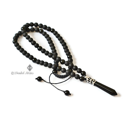 Mens necklace Protection necklace Long black necklace for men Onyx bead necklace Healing crystal jewelry Shamballa necklace New age jewelry