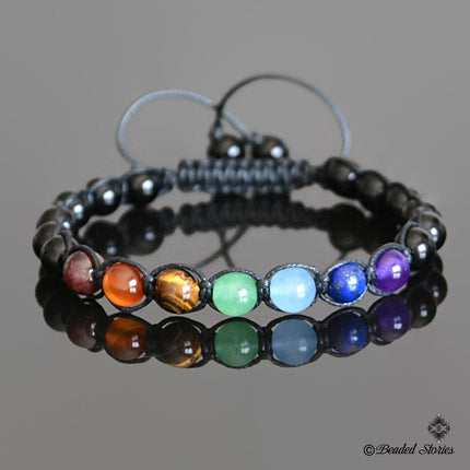 7 Chakra Beaded Mens Bracelet Garnet Carnelian Tiger Eye Aventurine Aquamarine Lapis Lazuli Amethyst Onyx Bracelet for Men Yoga Jewelry Gift