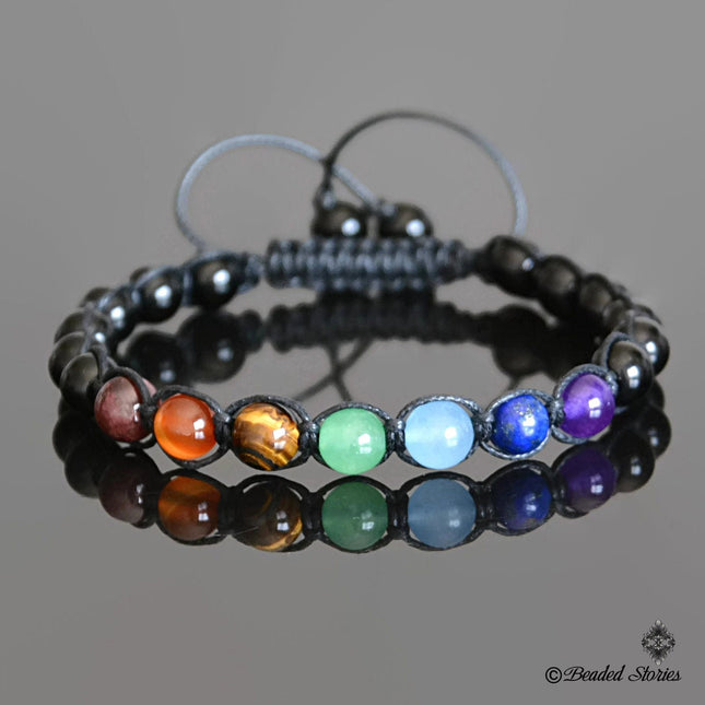 7 Chakra Beaded Mens Bracelet Garnet Carnelian Tiger Eye Aventurine Aquamarine Lapis Lazuli Amethyst Onyx Bracelet for Men Yoga Jewelry Gift