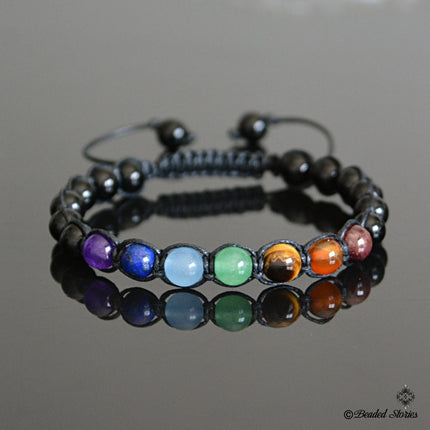 7 Chakra Beaded Mens Bracelet Garnet Carnelian Tiger Eye Aventurine Aquamarine Lapis Lazuli Amethyst Onyx Bracelet for Men Yoga Jewelry Gift