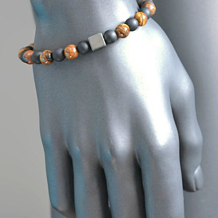 July Birthstone Hematite Tigers Eye & Black Onyx Beaded Bracelet for Men - Healing Crystal Men's Bracelet - Birthstone Birthday Gift for Him