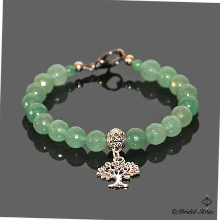 Beaded Bracelet - Tree of Life Charm Bracelet - Handmade Jewelry - Green Aventurine Jewelry Prosperity Good Luck Gift for Men - Gift for Her