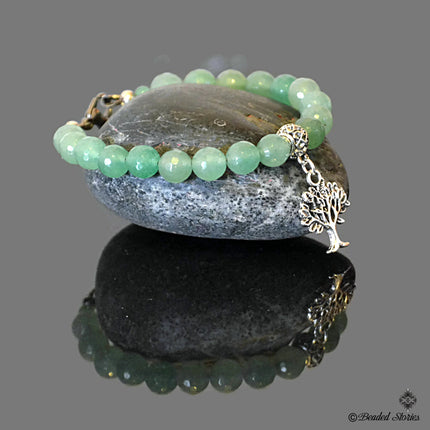 Beaded Bracelet - Tree of Life Charm Bracelet - Handmade Jewelry - Green Aventurine Jewelry Prosperity Good Luck Gift for Men - Gift for Her
