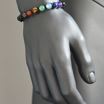 7 Chakra Beaded Mens Bracelet Garnet Carnelian Tiger Eye Aventurine Aquamarine Lapis Lazuli Amethyst Onyx Bracelet for Men Yoga Jewelry Gift