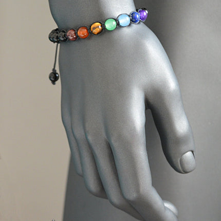 7 Chakra Beaded Mens Bracelet Garnet Carnelian Tiger Eye Aventurine Aquamarine Lapis Lazuli Amethyst Onyx Bracelet for Men Yoga Jewelry Gift
