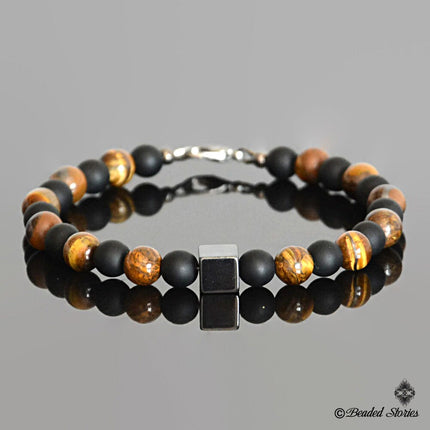 July Birthstone Hematite Tigers Eye & Black Onyx Beaded Bracelet for Men - Healing Crystal Men's Bracelet - Birthstone Birthday Gift for Him