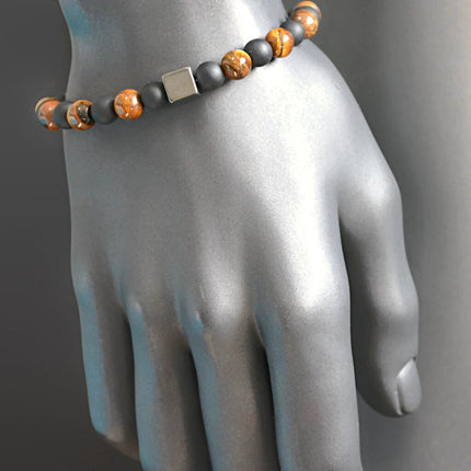 July Birthstone Hematite Tigers Eye & Black Onyx Beaded Bracelet for Men - Healing Crystal Men's Bracelet - Birthstone Birthday Gift for Him