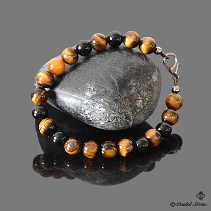 Tigers Eye Bracelet Beaded Mens bracelet Crystal bracelet Energy bracelet Spiritual bracelet Black and brown bracelet Birthday gift for dad