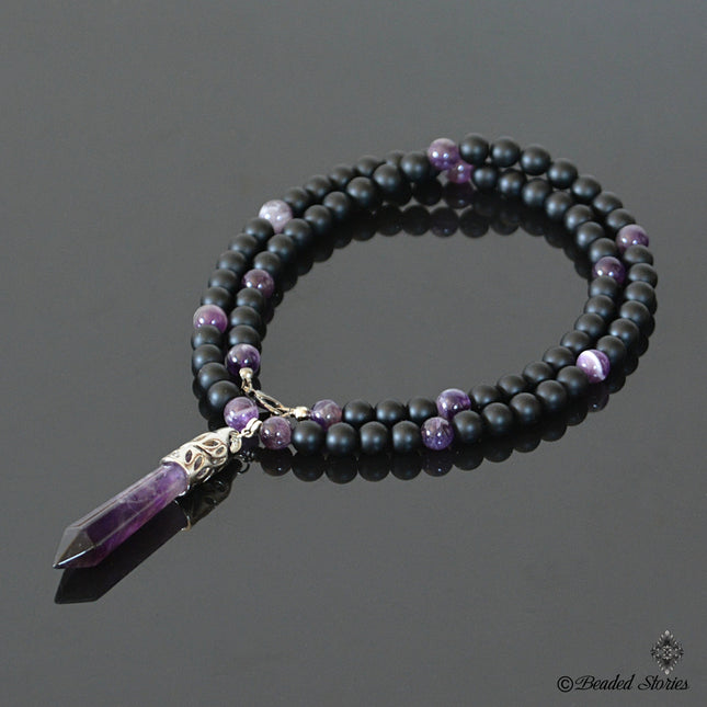 6mm Men's necklace Black Onyx Amethyst necklace for men Healing crystal jewelry Jewelry for men Long gemstone necklace Birthday Gift for Him
