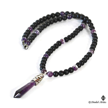 6mm Men's necklace Black Onyx Amethyst necklace for men Healing crystal jewelry Jewelry for men Long gemstone necklace Birthday Gift for Him