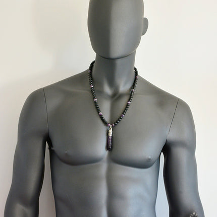 6mm Men's necklace Black Onyx Amethyst necklace for men Healing crystal jewelry Jewelry for men Long gemstone necklace Birthday Gift for Him