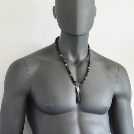 6mm Men's necklace Black Onyx Amethyst necklace for men Healing crystal jewelry Jewelry for men Long gemstone necklace Birthday Gift for Him