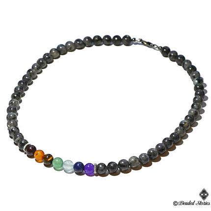 7 Chakras Healing Beaded Necklace for Men Garnet Carnelian Tigers Eye Aventurine Aquamarine Lapis Lazuli Amethyst Labradorite Men's Necklace
