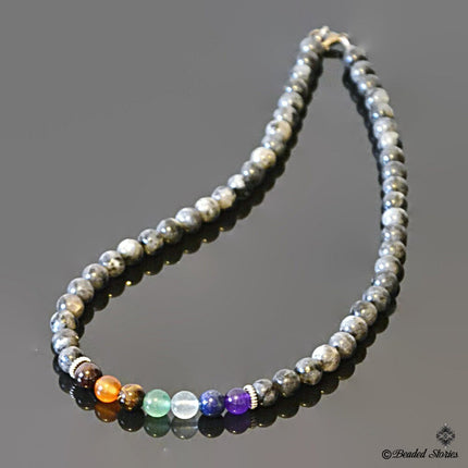 7 Chakras Healing Beaded Necklace for Men Garnet Carnelian Tigers Eye Aventurine Aquamarine Lapis Lazuli Amethyst Labradorite Men's Necklace