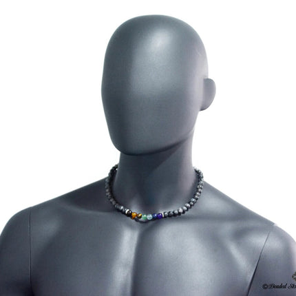 7 Chakras Healing Beaded Necklace for Men Garnet Carnelian Tigers Eye Aventurine Aquamarine Lapis Lazuli Amethyst Labradorite Men's Necklace