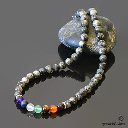 7 Chakras Beaded Necklace for Men Garnet Carnelian Tigers Eye Aventurine Aquamarine Lapis Lazuli Amethyst Labradorite 
