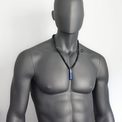 Lapis Lazuli Necklace for Men - September Birthstone Jewelry - Lapis Jewelry - Healing Crystal - Onyx Jewelry for Men - Long Black Necklace