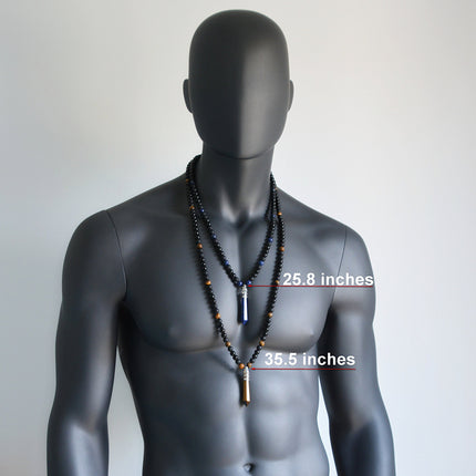 Long beaded necklace for men Men's crystal necklace Healing crystal jewelry Birthday gifts Shamballa Labradorite Tigers Eye point necklace