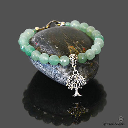 Beaded Bracelet - Tree of Life Charm Bracelet - Handmade Jewelry - Green Aventurine Jewelry Prosperity Good Luck Gift for Men - Gift for Her
