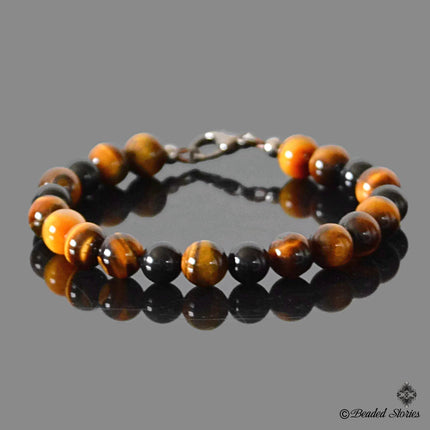 Tigers Eye Bracelet Beaded Mens bracelet Crystal bracelet Energy bracelet Spiritual bracelet Black and brown bracelet Birthday gift for dad