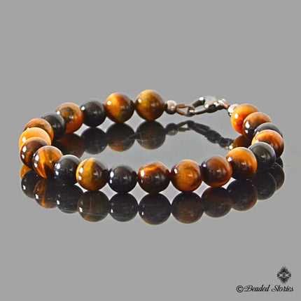 Tigers Eye Bracelet Beaded Mens bracelet Crystal bracelet Energy bracelet Spiritual bracelet Black and brown bracelet Birthday gift for dad
