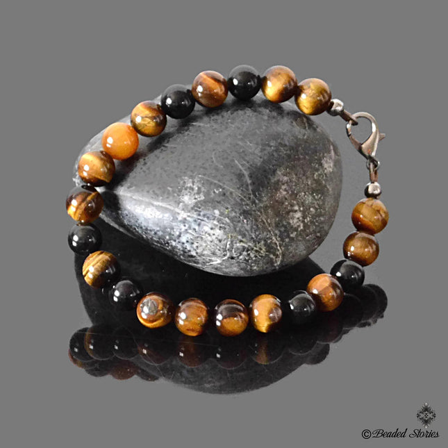 Tigers Eye Bracelet Beaded Mens bracelet Crystal bracelet Energy bracelet Spiritual bracelet Black and brown bracelet Birthday gift for dad