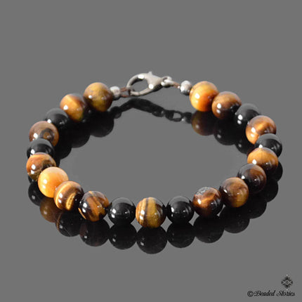 Tigers Eye Bracelet Beaded Mens bracelet Crystal bracelet Energy bracelet Spiritual bracelet Black and brown bracelet Birthday gift for dad