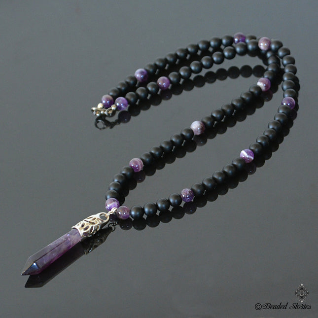 6mm Men's necklace Black Onyx Amethyst necklace for men Healing crystal jewelry Jewelry for men Long gemstone necklace Birthday Gift for Him