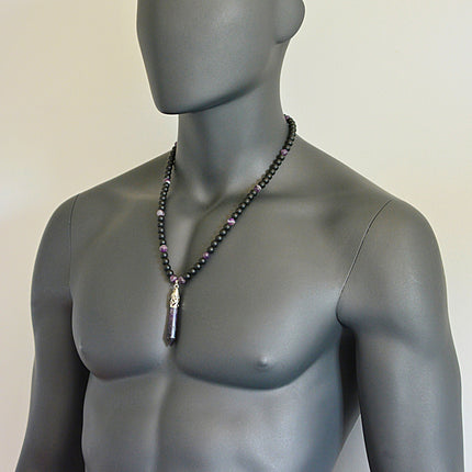 6mm Men's necklace Black Onyx Amethyst necklace for men Healing crystal jewelry Jewelry for men Long gemstone necklace Birthday Gift for Him