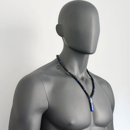Lapis Lazuli Necklace for Men - September Birthstone Jewelry - Lapis Jewelry - Healing Crystal - Onyx Jewelry for Men - Long Black Necklace