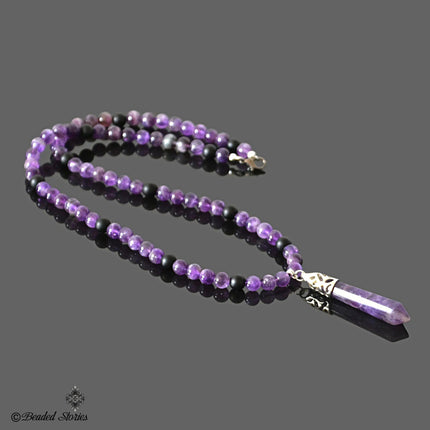 Mens necklace Healing crystal jewelry Men's jewelry Boho necklace Onyx & amethyst point necklace Energy necklace Reiki necklace Gift for men