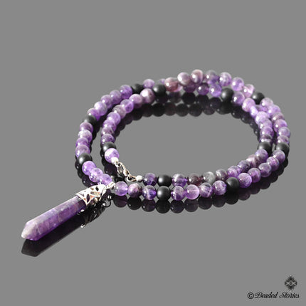 Mens necklace Healing crystal jewelry Men's jewelry Boho necklace Onyx & amethyst point necklace Energy necklace Reiki necklace Gift for men