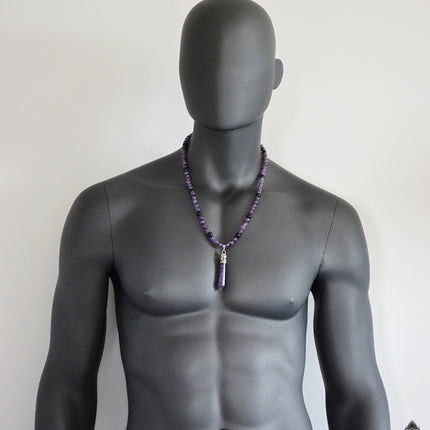 Mens necklace Healing crystal jewelry Men's jewelry Boho necklace Onyx & amethyst point necklace Energy necklace Reiki necklace Gift for men