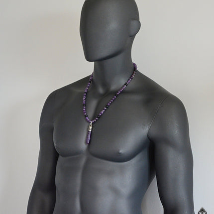 Mens necklace Healing crystal jewelry Men's jewelry Boho necklace Onyx & amethyst point necklace Energy necklace Reiki necklace Gift for men