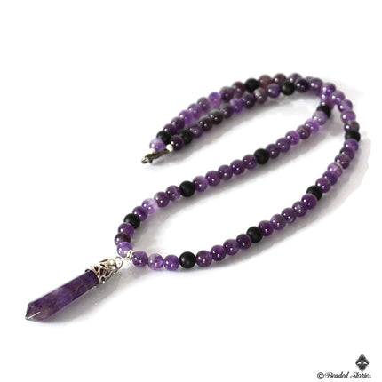 Mens necklace Healing crystal jewelry Men's jewelry Boho necklace Onyx & amethyst point necklace Energy necklace Reiki necklace Gift for men