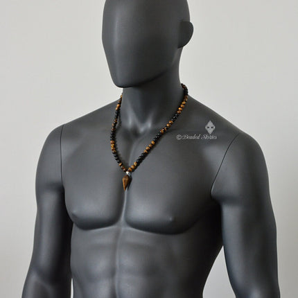 Crystal necklace Men's necklace Pendulum necklace Healing crystal pendulum Crystal jewelry Tigers Eye Onyx Shamballa necklace Gifts for dad