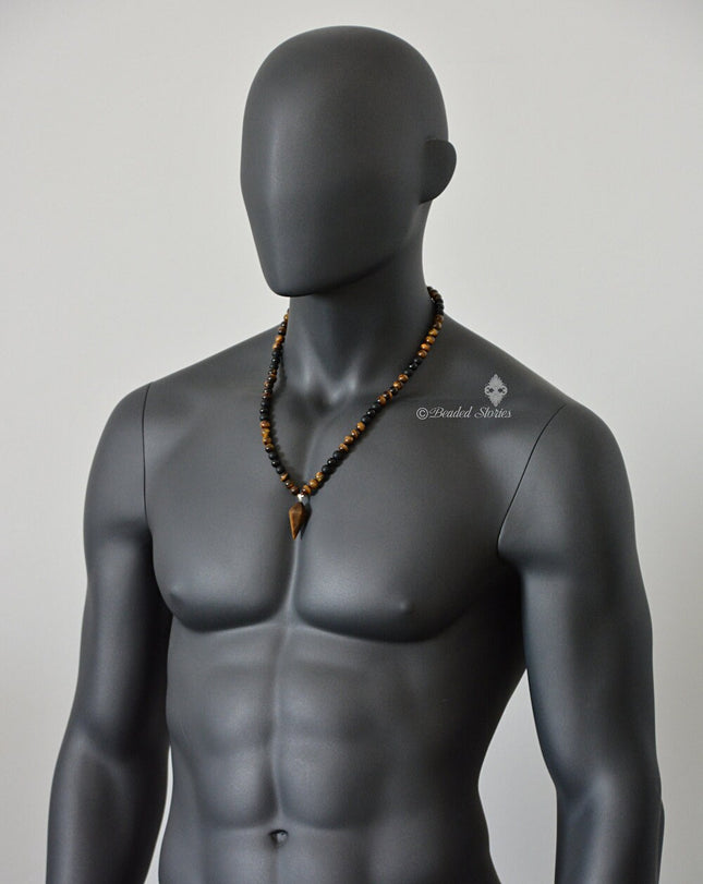 Crystal necklace Men's necklace Pendulum necklace Healing crystal pendulum Crystal jewelry Tigers Eye Onyx Shamballa necklace Gifts for dad