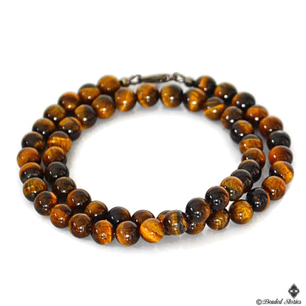 Tigers Eye Necklace for Men - Good Luck Men's Jewelry - Birthday Gift for Him - Handmade Men's Necklace - Beaded Necklace - Gift for Dad