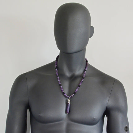 Mens necklace Healing crystal jewelry Men's jewelry Boho necklace Onyx & amethyst point necklace Energy necklace Reiki necklace Gift for men